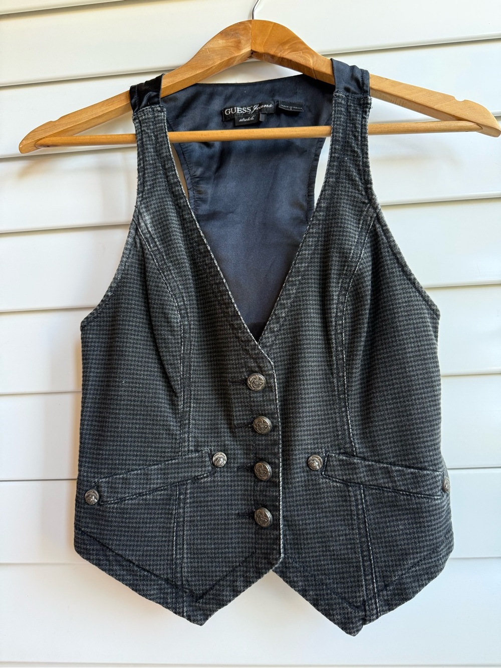 Guess Charcoal Black Houndstooth Button Vest